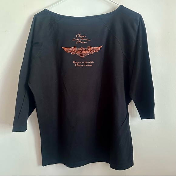 🧡 Harley-Davidson Niagara Canada Winged Black and Orange Women's Long Sleeve Tee - Picture 3 of 5